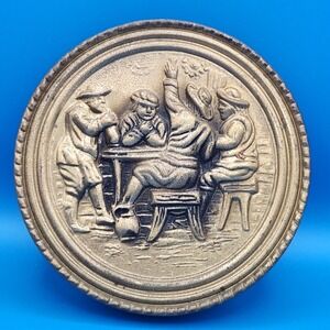Vintage Embossed Brass Tone Wall Pocket Planter‎ Mailbox with Tavern Scene